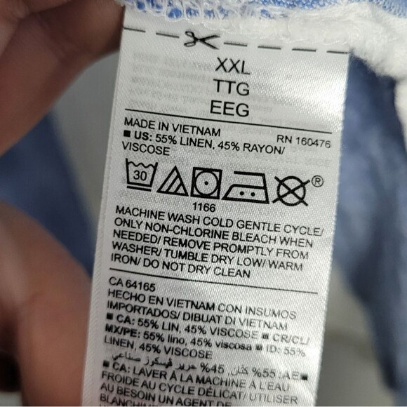 Old navy blue white linen blend coastal pop over preppy nautical top size xxl - Picture 5 of 7